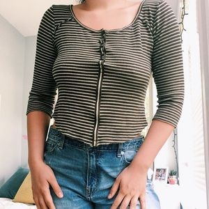 Free People Striped Green Waffle shirt